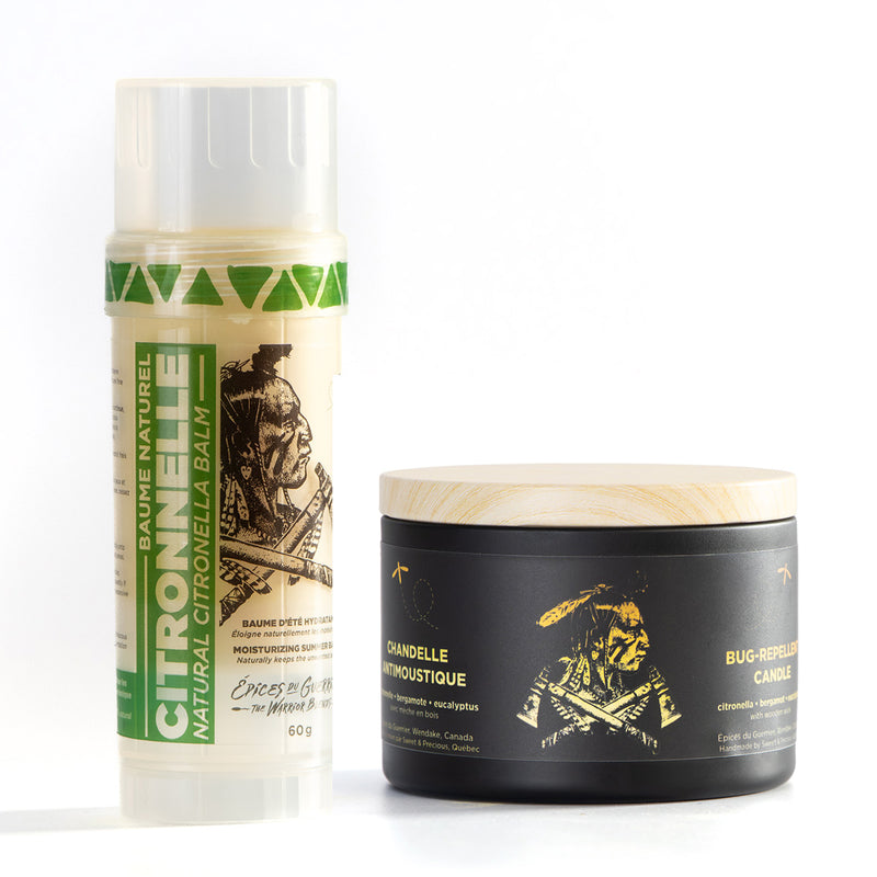 Load image into Gallery viewer, Duo antimoustiques à la citronnelle des Épices du Guerrier avec chandelle artisanale et baume naturel