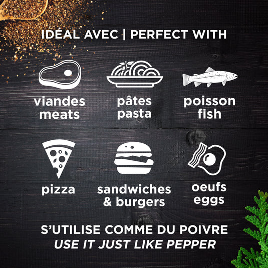 Poivre Forestier | Épices du Guerrier | Parfait avec viandes rouges, pâtes poissons, pizza, oeufs...