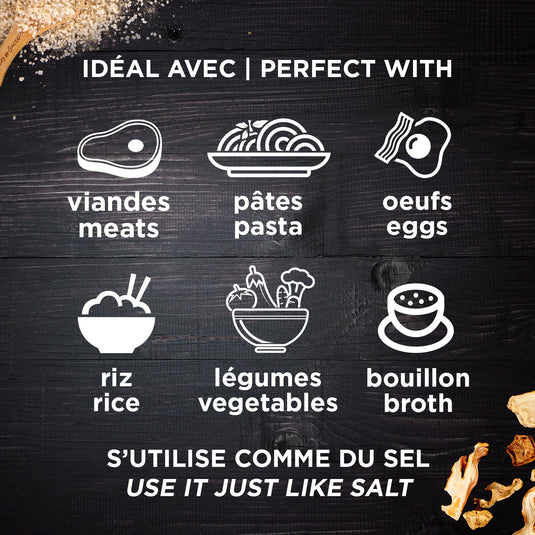 Sel aux Champignons Sauvages | Idéal avec steak, pâtes, oeufs, riz, légumes, soupes...