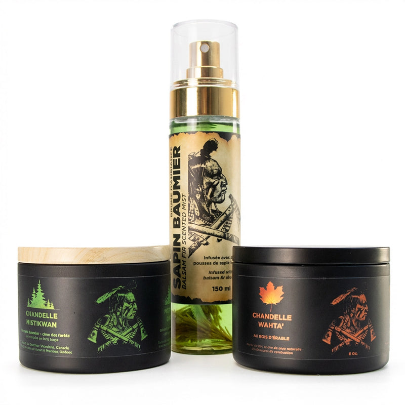 Chargez l'image dans la visionneuse de la galerie, Trio d'ambiances: Chandelles au Sapin Baumier et au Bois d'Érable + Brume d'ambiance au sapin baumier