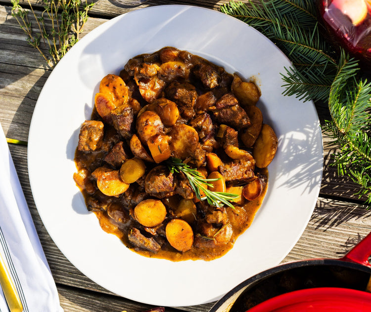 Mijoté de boeuf Wendat au vin rouge et légumes-racines