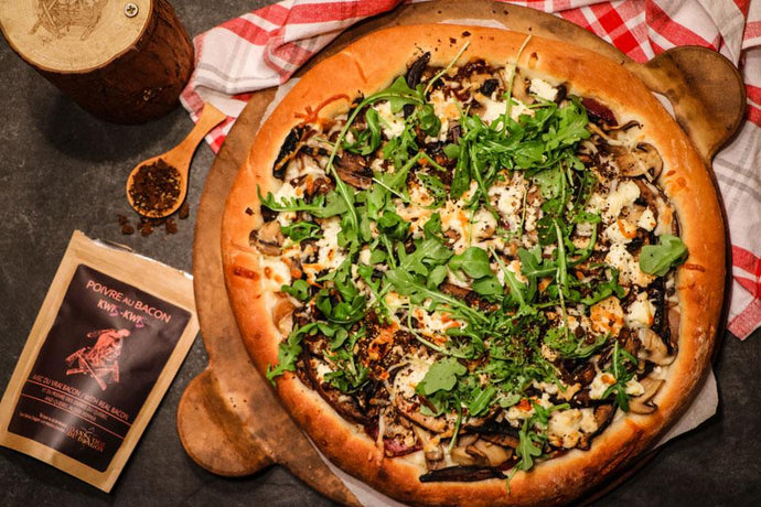Pizza with mushrooms and caramelized onions