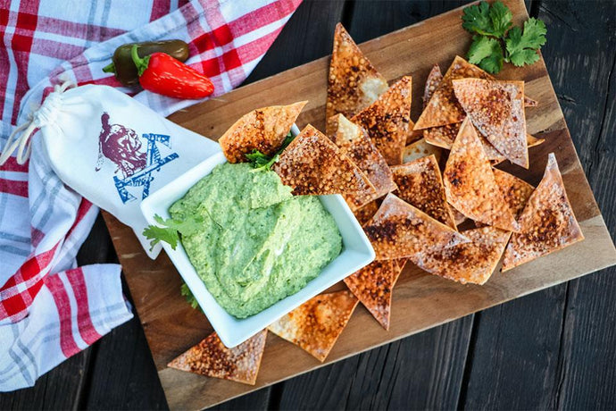 Edamame dip with won-tone chips