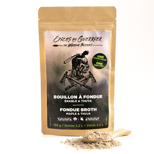 Bouillon à fondue Érable & Thuya 150 g des Épices du Guerrier, sachet avec cuillère de mélange à bouillon