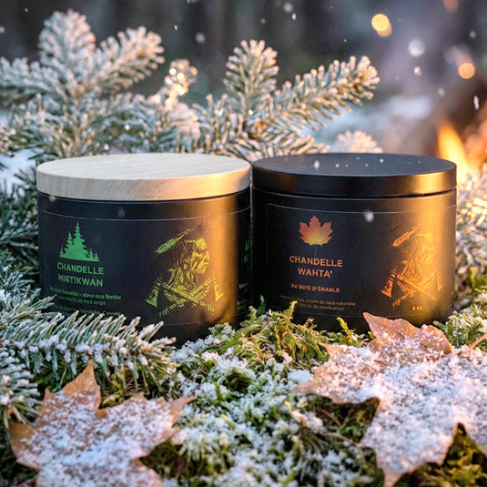 Chandelle au sapin et chandelle au bois d'érable en forêt