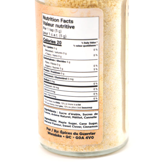 Étiquette nutritionnelle et ingrédients des Épices à café Érable et Mélilot