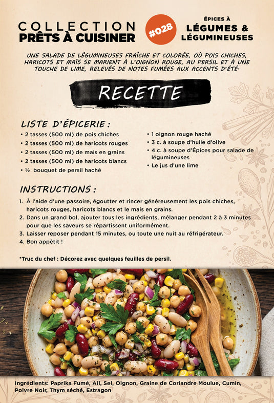 Recette de salade de légumineuses avec épices à légumes Épices du Guerrie